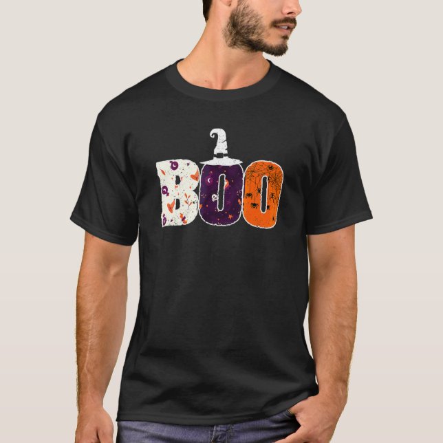 Boo Spiders Witch Hat Halloween Spider Ghost Witch T-Shirt (Front)