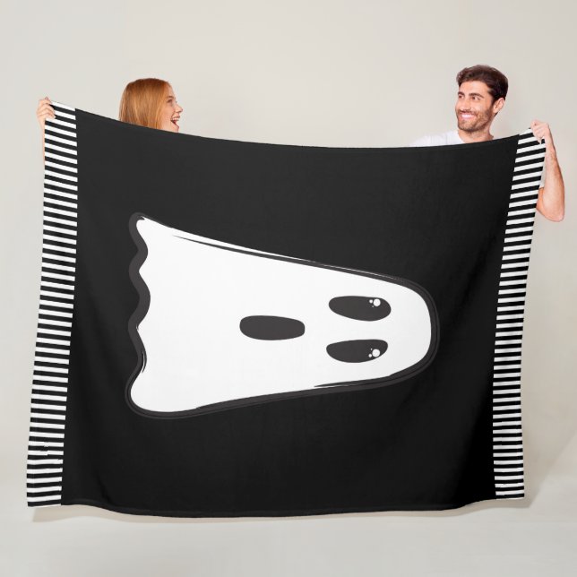 BOO! Spooky Cute Ghost Halloween Black White Fleece Blanket (In Situ)