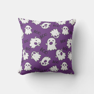 Boo Spooky Ghost with Purple background Cushion