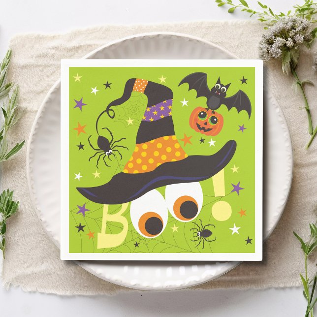 Boo Spooky Witch Hat Bats Cute Halloween Napkin (Creator Uploaded)