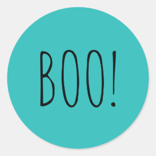 Boo teal black spooky typography fun Halloween Classic Round Sticker