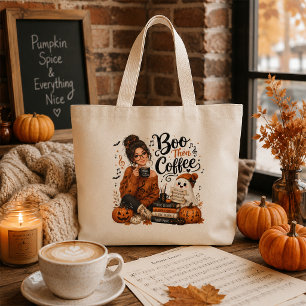Boo Then Coffee Halloween Music Teacher Large Tote Bag