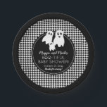 BOO - TIFUL Baby Shower BW Halloween Thank You Paper Plate<br><div class="desc">Cute ghostly trio in black and white with a  black round panel over a diamond shape black and white background "BOO-TIFUL BABY SHOWER" thank you favour Halloween-themed Baby Shower design by Holiday Hearts Designs (all rights reserved).</div>