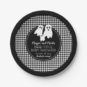 BOO - TIFUL Baby Shower BW Halloween Thank You Paper Plate