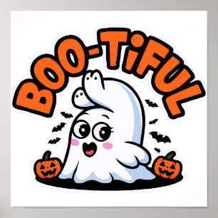 Boo-tiful Female Ghost of Halloween in Yoga Pose Poster