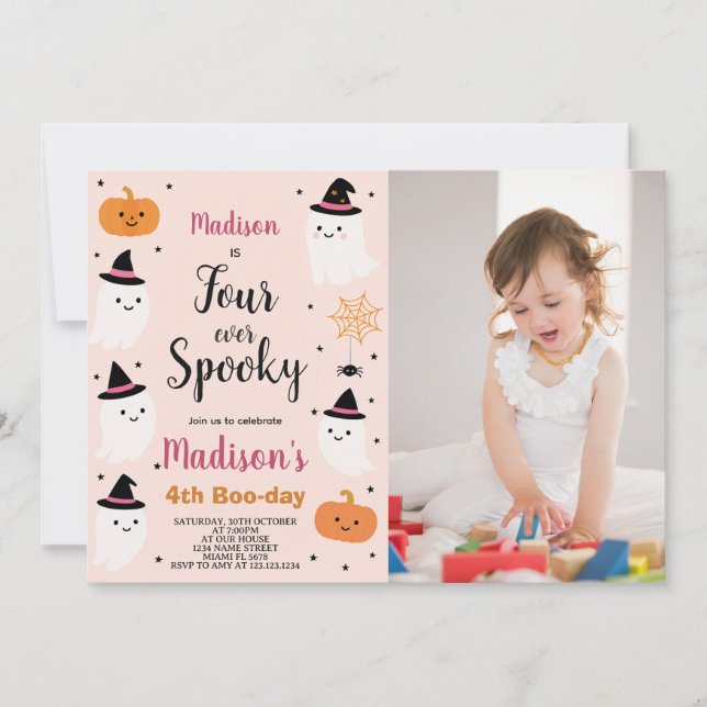 Boo-tiful Four Kids Halloween Birthday Invite (Front)