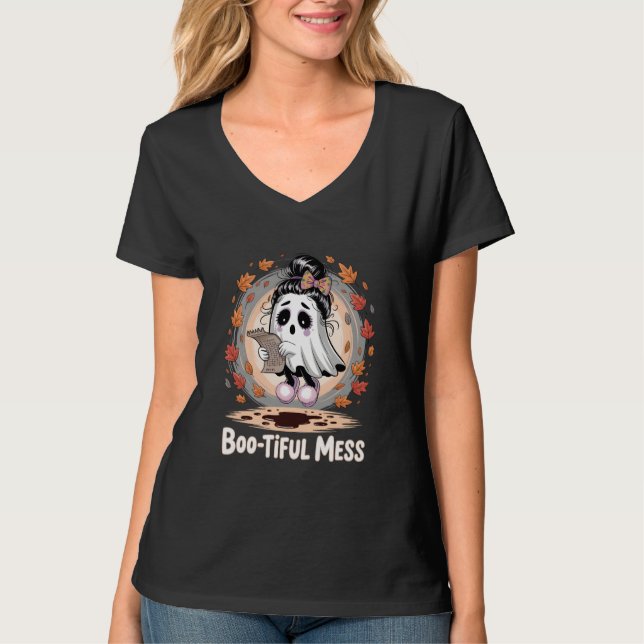Boo-tiful Mess – Fall Spook print T-Shirt (Front)
