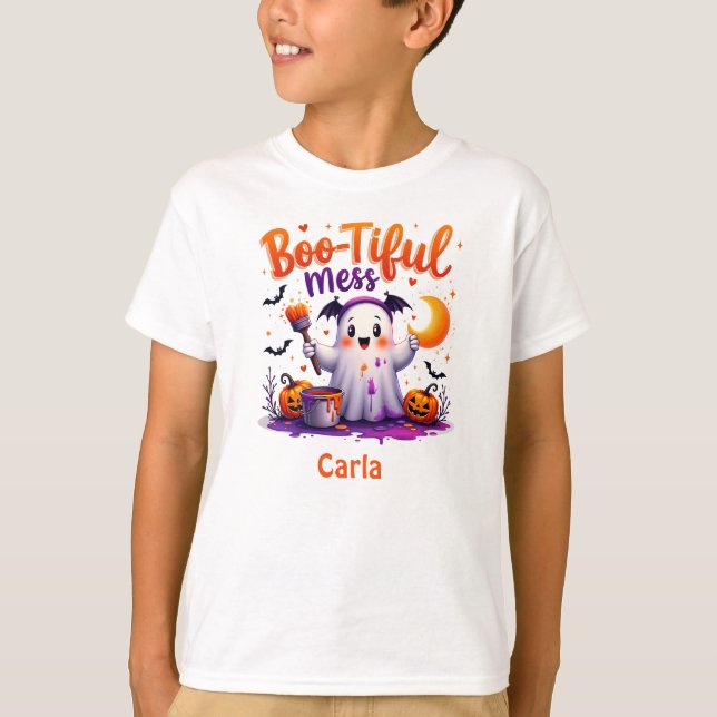 Boo-Tiful Mess Halloween Ghost T-Shirt (Front)