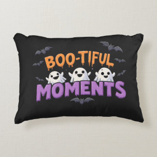 Boo-Tiful Moments Cute Halloween Ghosts and Bats Decorative Cushion
