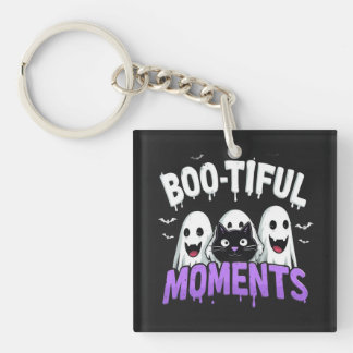 Boo-Tiful Moments Cute Halloween Ghosts and Bats Key Ring