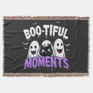 Boo-Tiful Moments Cute Halloween Ghosts and Bats Throw Blanket