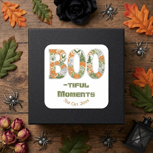 Boo-tiful Moments Pumpkins Botanicals Greenery Art Square Sticker