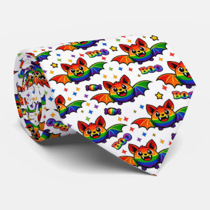 🦇🌈 BOO‑tiful Rainbow Bat Candy Necktie