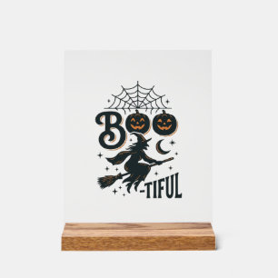 Boo-tiful Witch Halloween Vintage Engraving Design Acrylic Sign