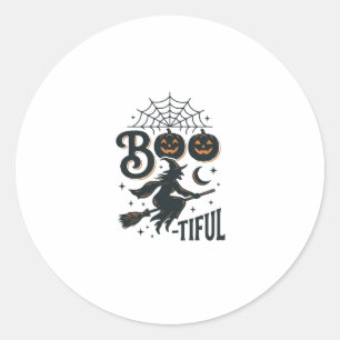 Boo-tiful Witch Halloween Vintage Engraving Design Classic Round Sticker