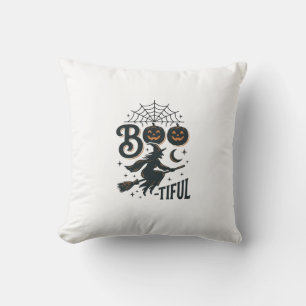 Boo-tiful Witch Halloween Vintage Engraving Design Cushion