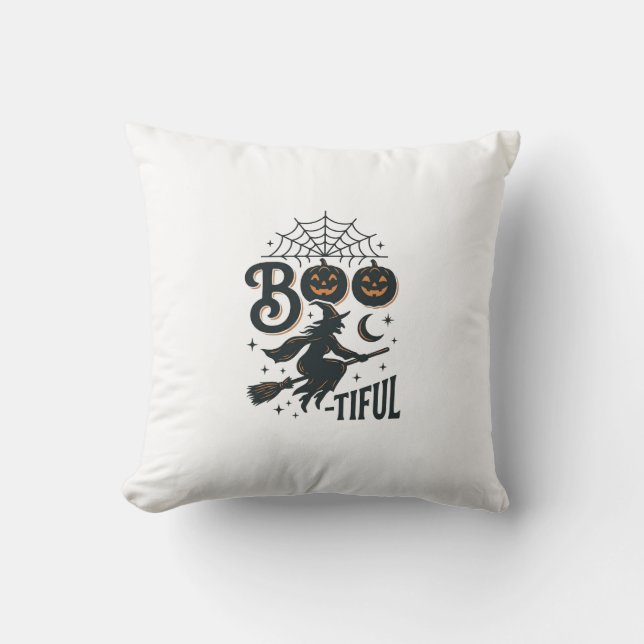Boo-tiful Witch Halloween Vintage Engraving Design Cushion (Front)
