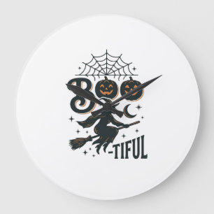 Boo-tiful Witch Halloween Vintage Engraving Design Large Clock