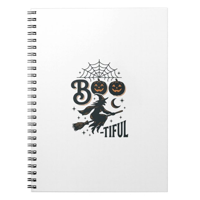 Boo-tiful Witch Halloween Vintage Engraving Design Notebook (Front)
