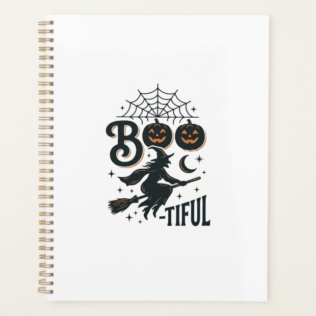 Boo-tiful Witch Halloween Vintage Engraving Design Planner (Front)
