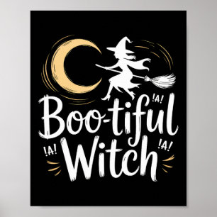Boo-tiful Witch Silhouette Halloween Witch Moon Poster