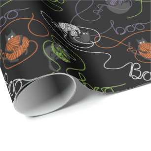 Boo-tifully Tangled Black Cats and Yarn Halloween Wrapping Paper