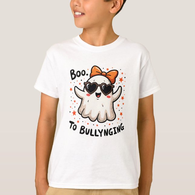 Boo to Bullying Cute Ghost Love Shaped Sunglass T-Shirt (Front)