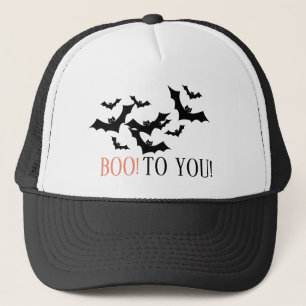 "BOO TO YOU!" Black Bats Halloween Custom Trucker Hat
