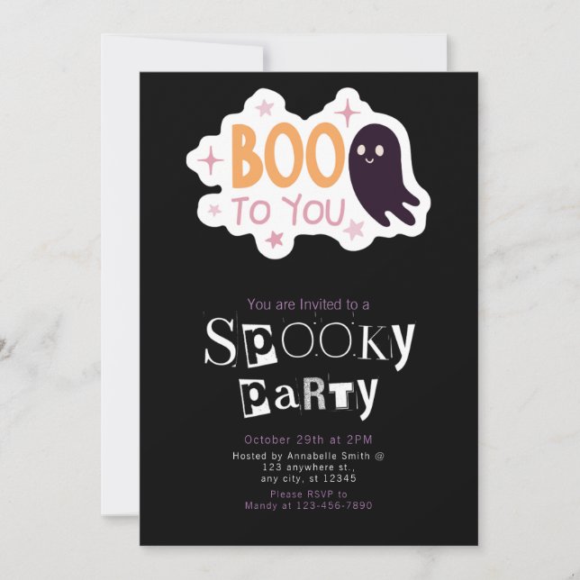 Boo to You Ghost Modern Minimalist Halloween Invitation (Front)