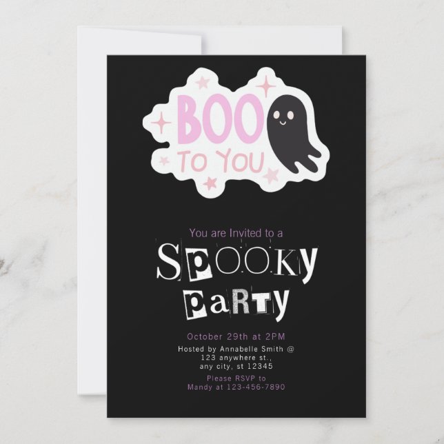 Boo to You Ghost Modern Minimalist Halloween Invitation (Front)