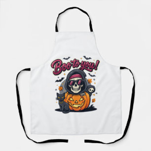 Boo to You Halloween Skeleton Pumpkin Apron