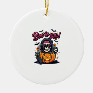 Boo to You Halloween Skeleton Pumpkin Ceramic Tree Decoration