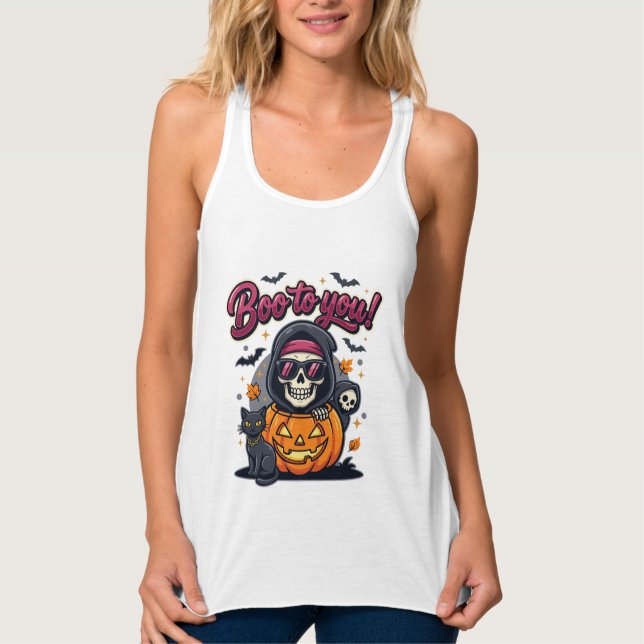 Boo to You Halloween Skeleton Pumpkin Singlet (Front)