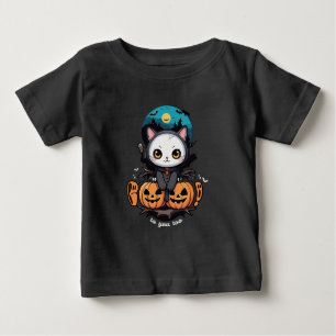 Boo to You Too   Cute Cat Bat Wings & Pumpkin Baby T-Shirt