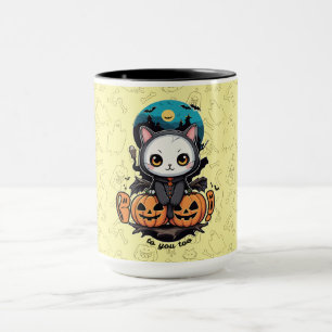Boo to You Too Cute Cat Bat Wings & Pumpkin Mug