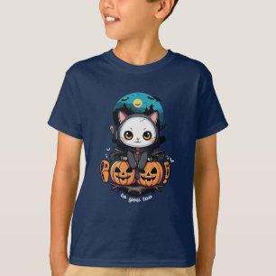 Boo to You Too Cute Cat Bat Wings & Pumpkin T-Shirt