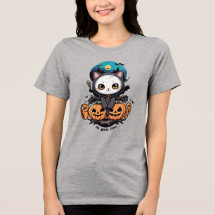 Boo to You Too   Cute Cat Bat Wings & Pumpkin Tri-Blend Shirt