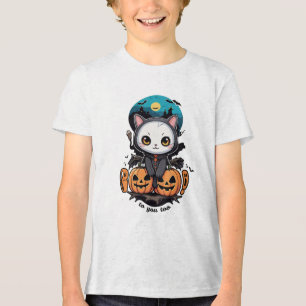 Boo to You Too Cute Cat Bat Wings & Pumpkin Tri-Blend Shirt