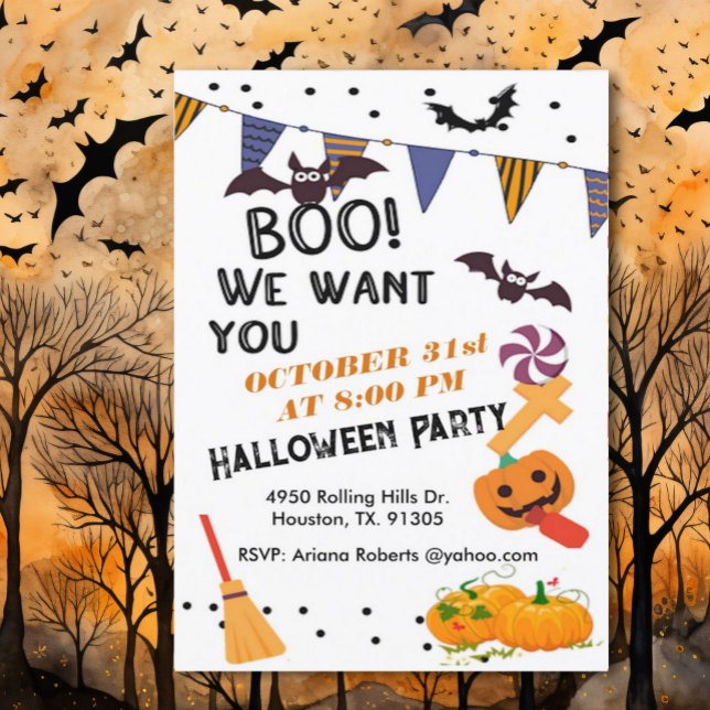Boo We Want You Kid's Halloween Party Invitation (Creator Uploaded)
