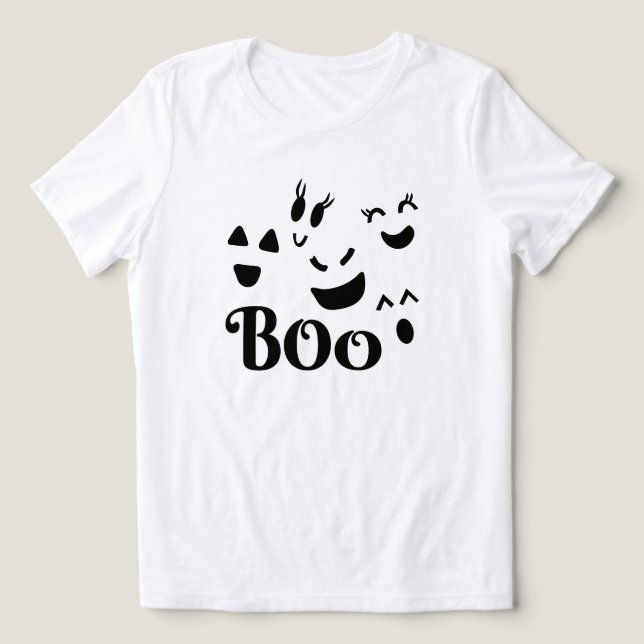 Boo, Whimsical Ghost Face Halloween Tri-Blend Shirt (Design Front)