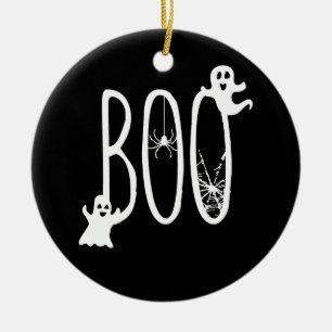 Boo Whimsical Ghosts & Spider Halloween Black Ceramic Tree Decoration