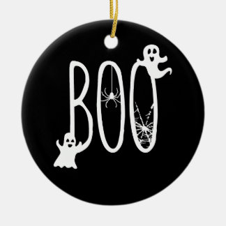 Boo Whimsical Ghosts & Spider Halloween Black Ceramic Tree Decoration