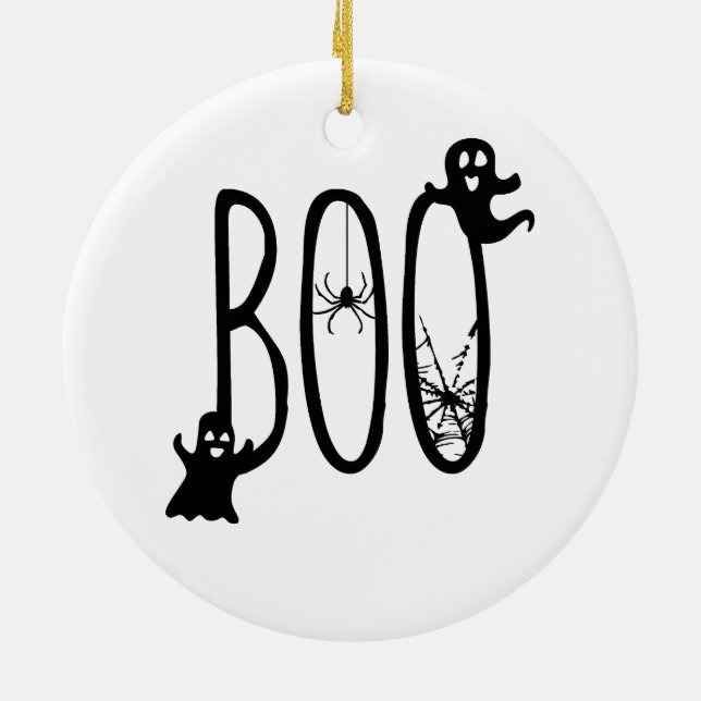 Boo Whimsical Ghosts & Spider Halloween Ceramic Tree Decoration (Back)