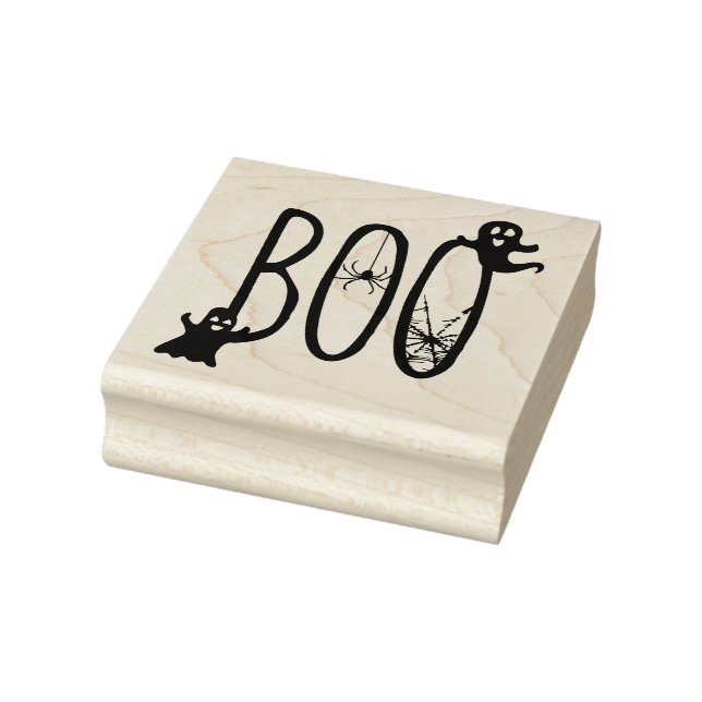 Boo Whimsical Spooky Ghost & Spider Halloween Rubber Stamp (Stamp)