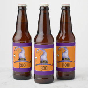 Boo! Whimsical Witches' Hat  Beer Bottle Label