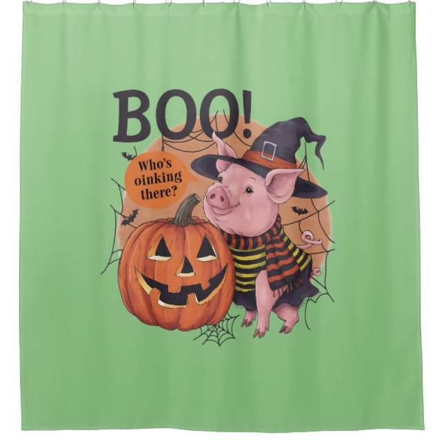Boo Who's Oinking There Halloween Pig Shower Curtain (Front)