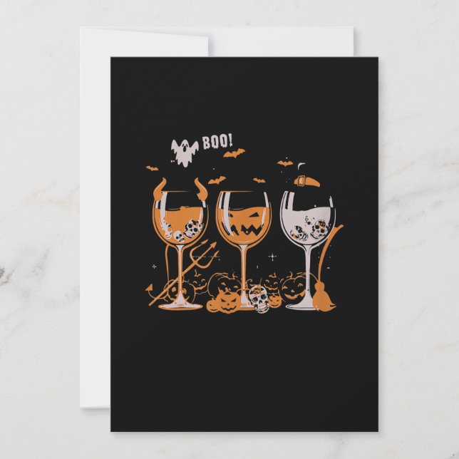 Boo Wine Glass Pumpkin Skull Witch Demon Halloween Holiday Card (Front)