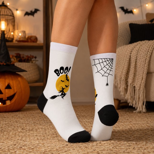 Boo Witch, Bats & Full Moon Halloween Crew Socks (Creator Uploaded)