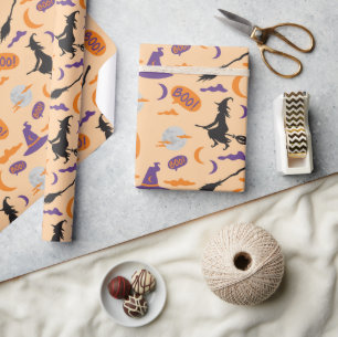 Boo! Witch, Moon, and Clouds Halloween Gift Wrap
