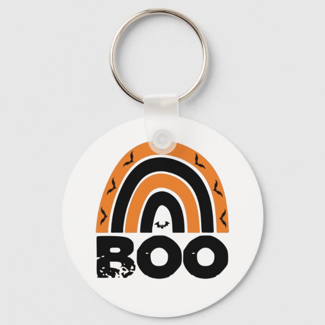 Boo with Flying Bats and Rainbow Key Ring (Front)